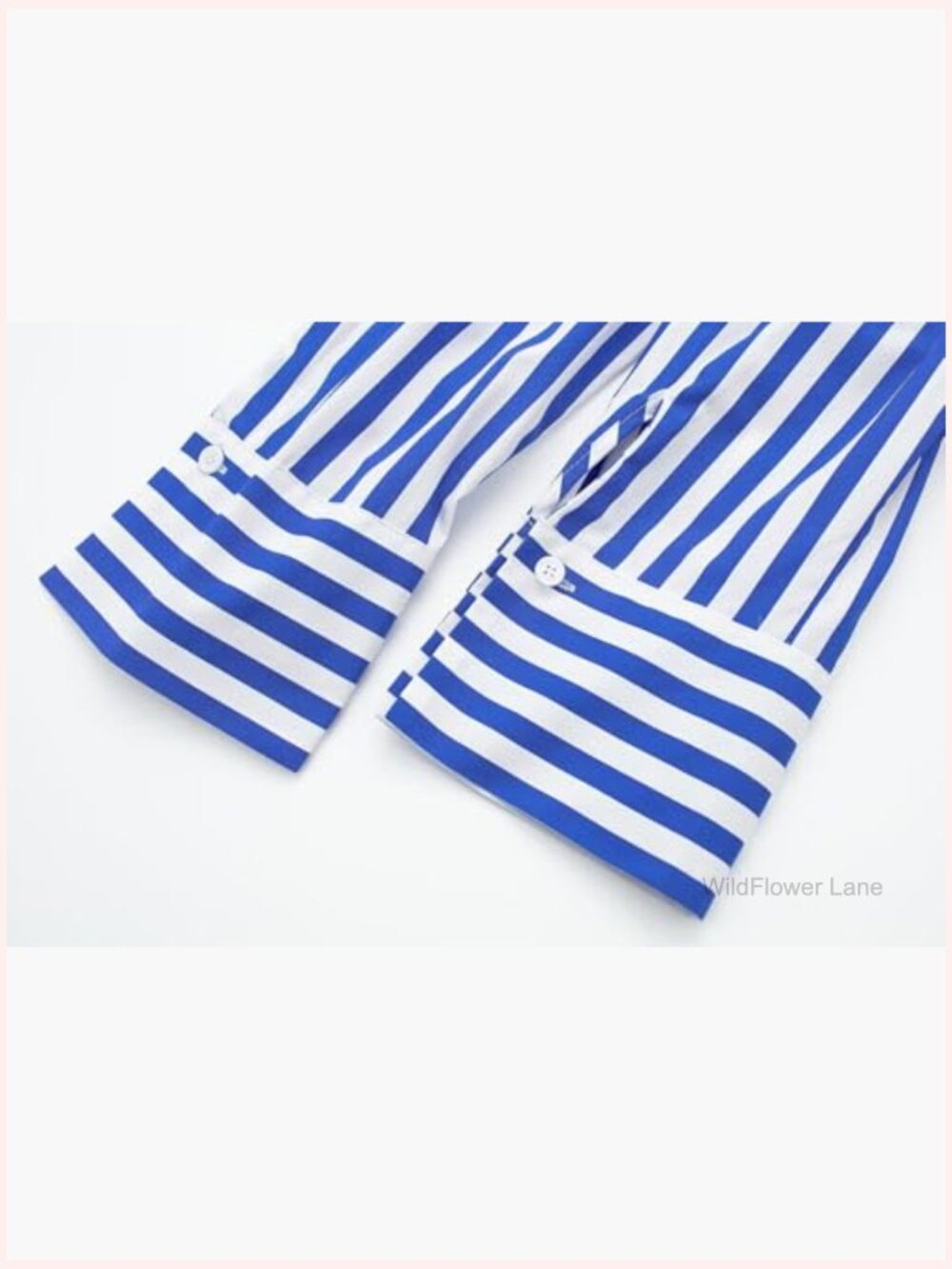 Blue and White Striped Button Down Shirt for Women - Picture 4 of 5